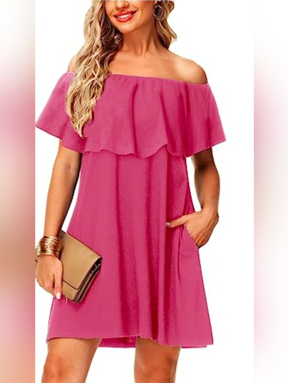 west loop Hot Pink Off-Shoulder Ruffle Dress